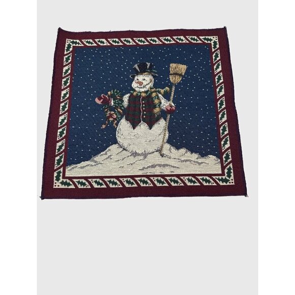 Vintage Snowman Tapestry Fabric Panel 18 in Holiday Christmas Decor Winter Blue - Picture 1 of 15